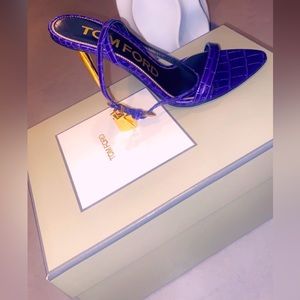 Tom Ford 105mm Lock Stiletto Sandals. 105MM padlock pointy toe. Electric purple.